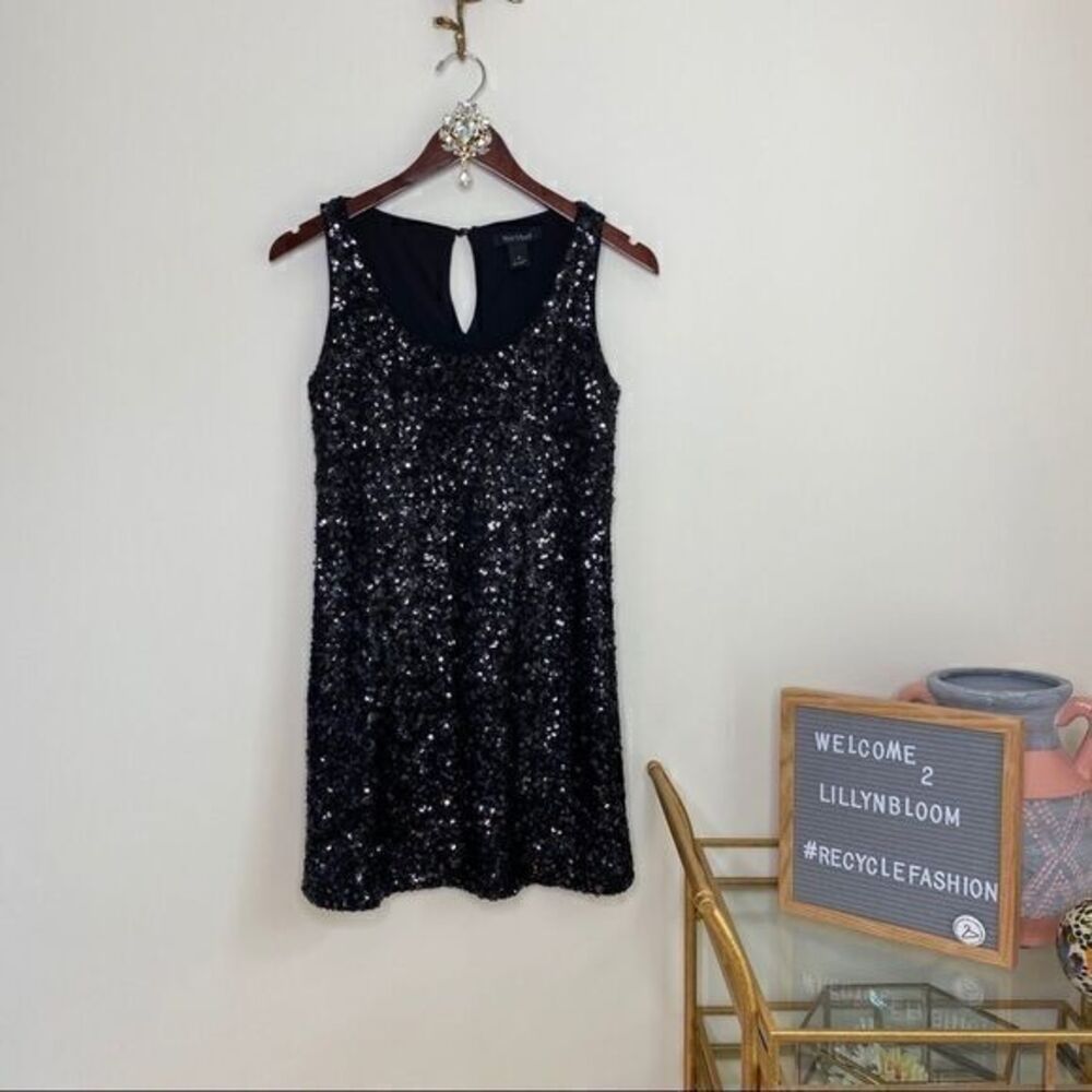 White House Black Market Sequin Midi black dress size small